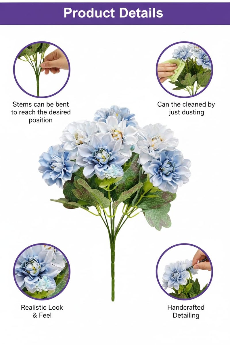 ARTSY Artificial Flowers Bunch for Decoration Jasmine Flower Bunch for vase/Pot, Home/Office Decor, Gift, Craft, Without vase, Pack of 1 Piece, 7 Branches, 35 cm Height, Blue - Image 5