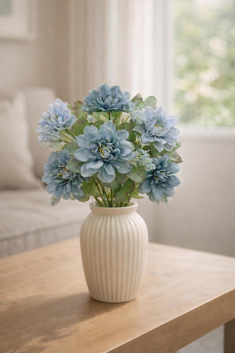 ARTSY Artificial Flowers Bunch for Decoration Jasmine Flower Bunch for vase/Pot, Home/Office Decor, Gift, Craft, Without vase, Pack of 1 Piece, 7 Branches, 35 cm Height, Blue - Image 1
