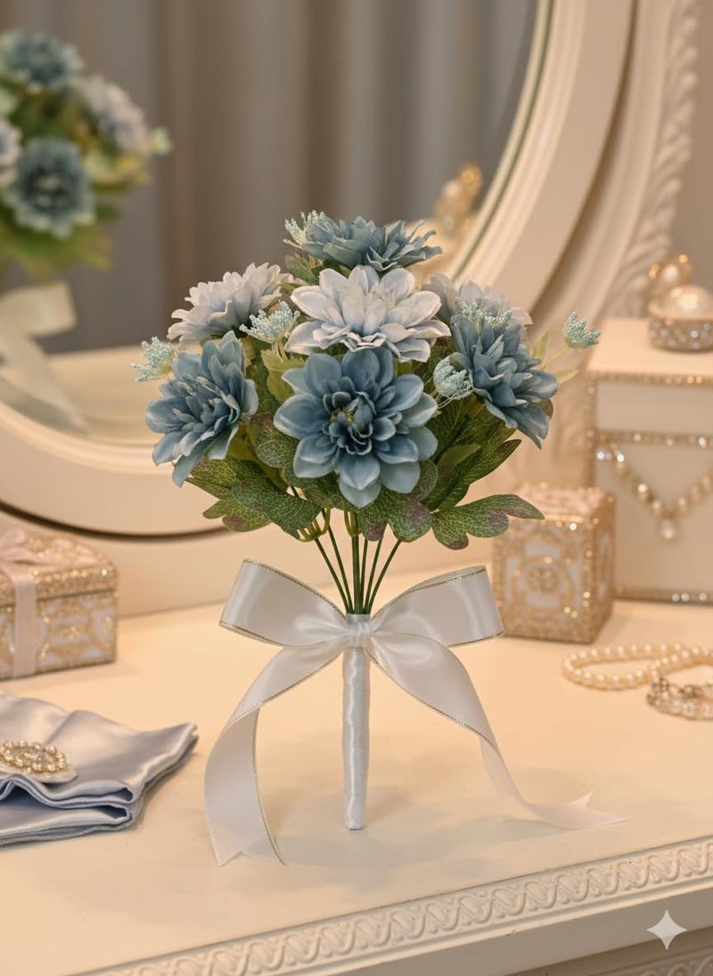 ARTSY Artificial Flowers Bunch for Decoration Jasmine Flower Bunch for vase/Pot, Home/Office Decor, Gift, Craft, Without vase, Pack of 1 Piece, 7 Branches, 35 cm Height, Blue - Image 4