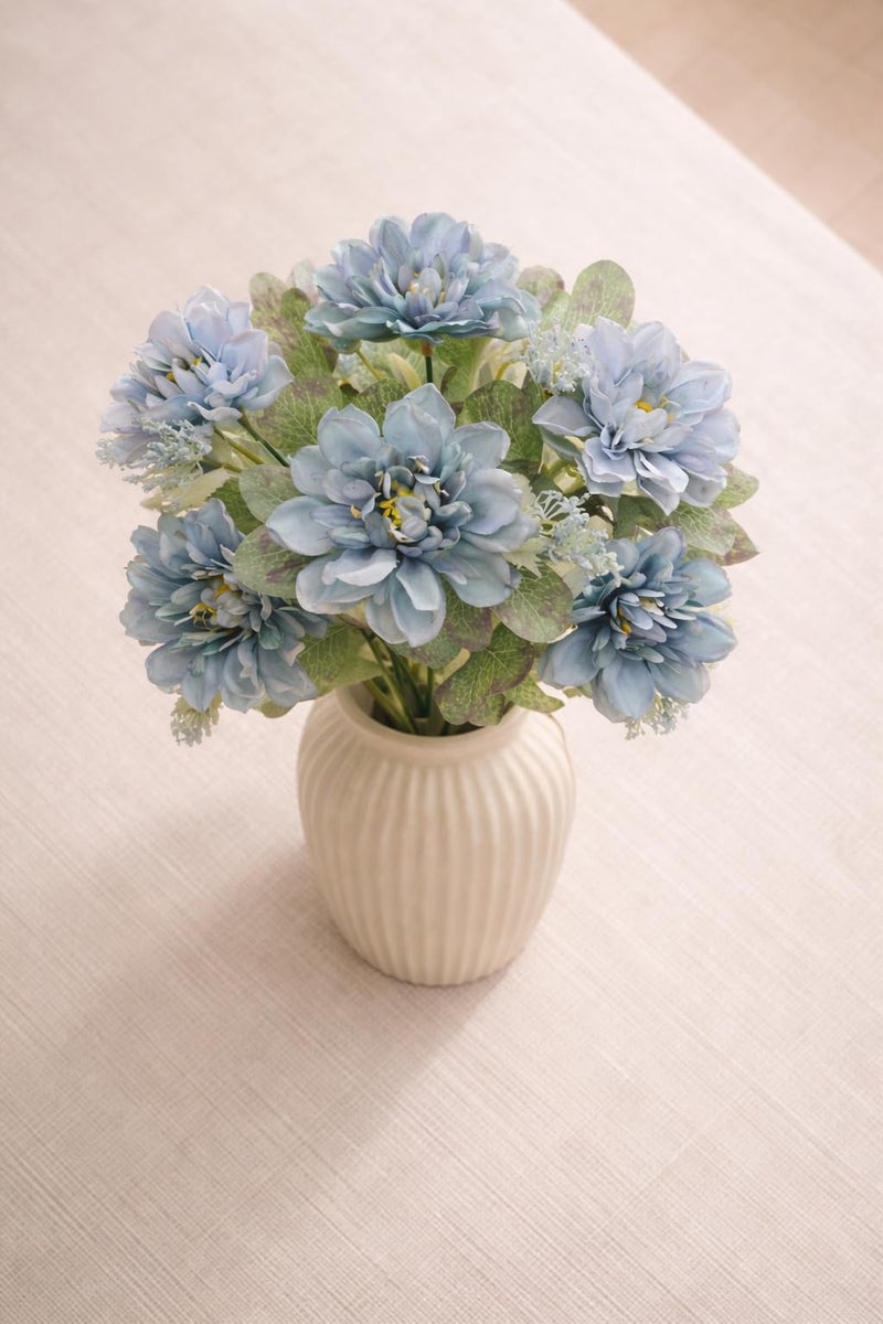 ARTSY Artificial Flowers Bunch for Decoration Jasmine Flower Bunch for vase/Pot, Home/Office Decor, Gift, Craft, Without vase, Pack of 1 Piece, 7 Branches, 35 cm Height, Blue - Image 2