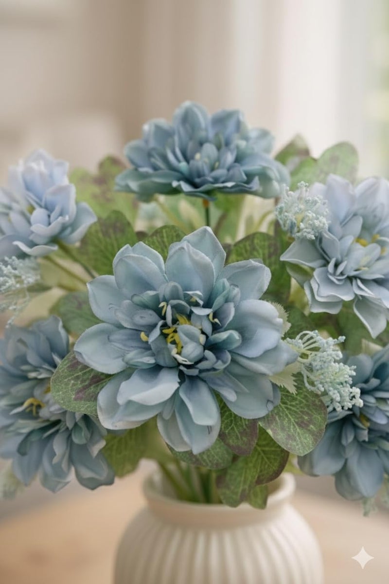 ARTSY Artificial Flowers Bunch for Decoration Jasmine Flower Bunch for vase/Pot, Home/Office Decor, Gift, Craft, Without vase, Pack of 1 Piece, 7 Branches, 35 cm Height, Blue - Image 3