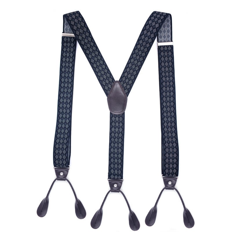Mens Casual Y-Back Suspenders Elastic Adjustable Small gray lattice Small gray lattice