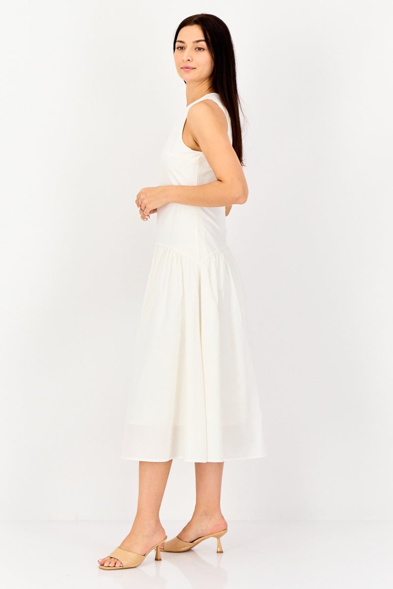 bebe Women Solid Midi Dress, White - Image 3