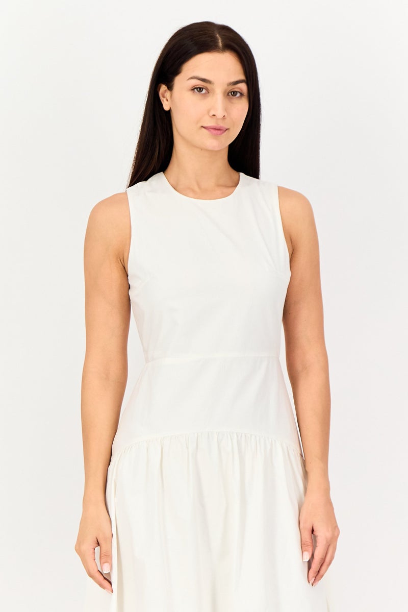 bebe Women Solid Midi Dress, White - Image 2