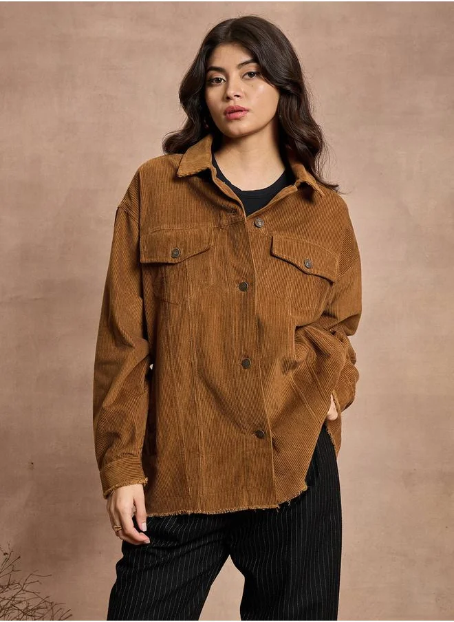 SASSAFRAS Textured Corduroy Oversized Shacket with Pockets