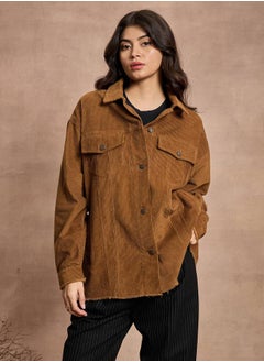 Textured Corduroy Oversized Shacket with Pockets by Styli