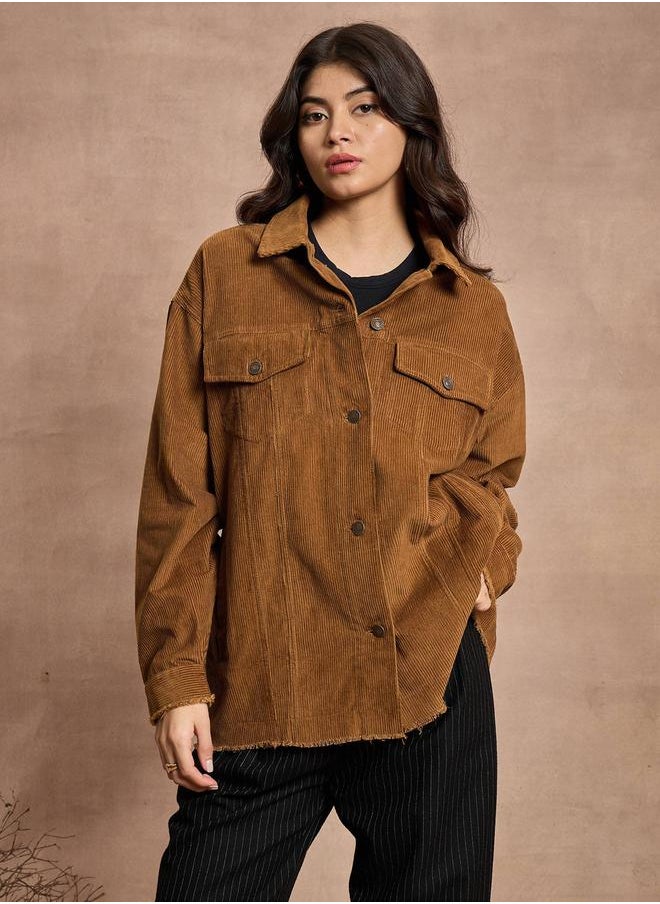 SASSAFRAS - Textured Corduroy Oversized Shacket with Pockets by Styli - Image 1