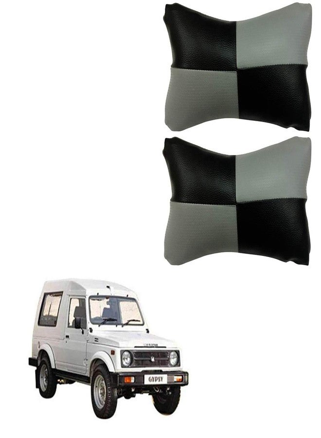 PulGos Grey Universal Neck Rest Pillow Faux Leather Material in Check Design for All Cars_1980 - Image 1