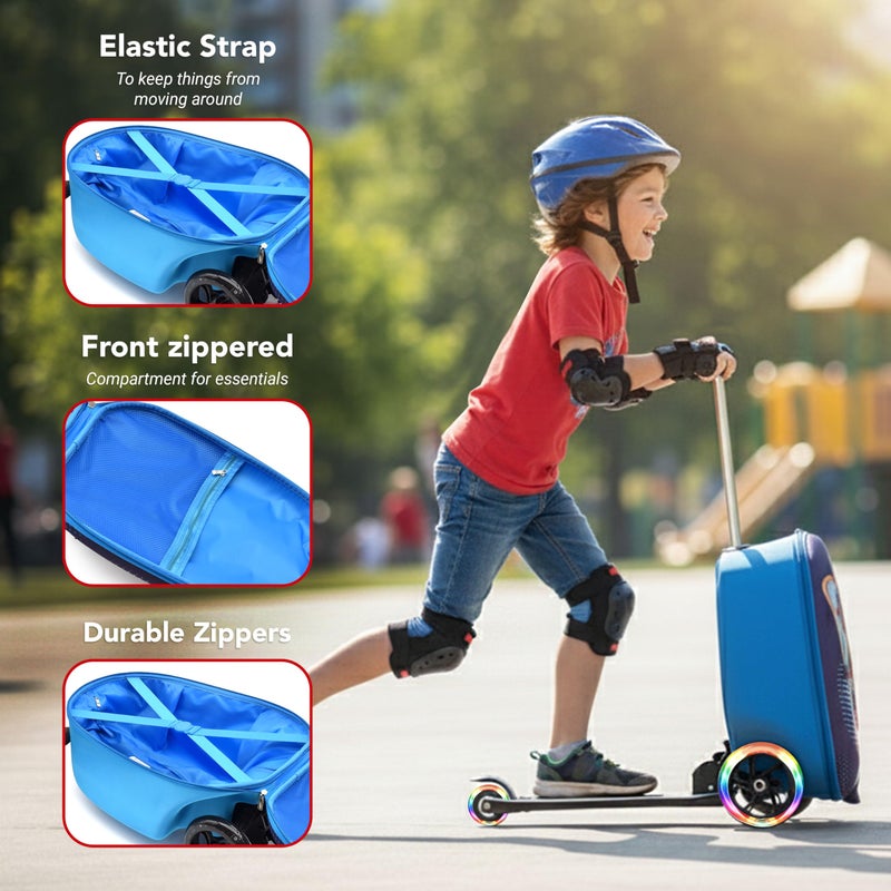 Marvel Spiderman Ride On Scooter Suitcase for Kids, Spidey and Friends Kids Suitcase Luggage with Light Up Wheels, Easy Steer and Foldable Kick Scooter for Toddler Boys Girls Great Travel Gift Idea - Image 3