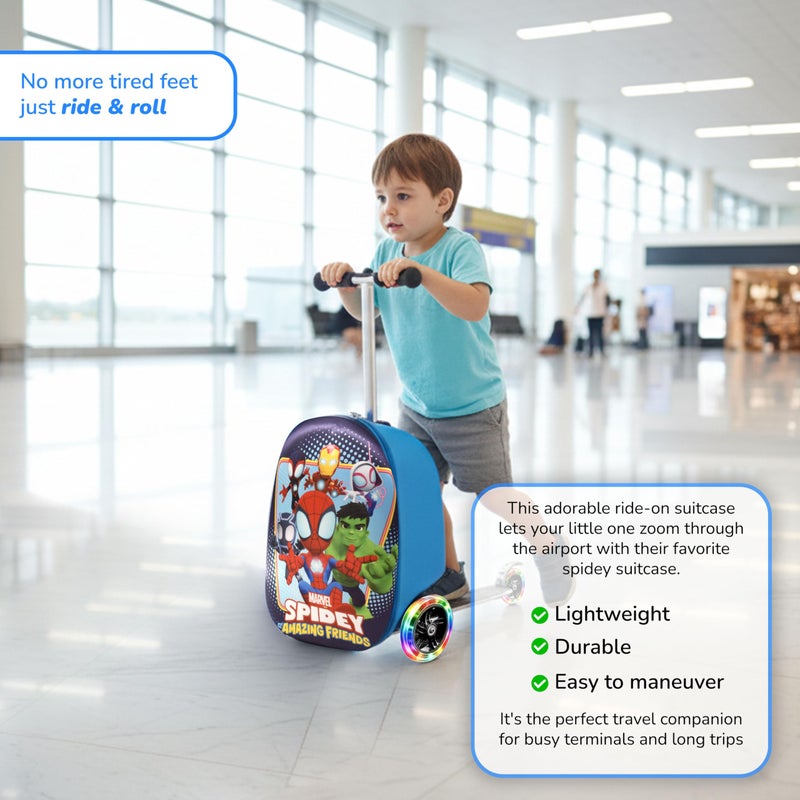 Marvel Spiderman Ride On Scooter Suitcase for Kids, Spidey and Friends Kids Suitcase Luggage with Light Up Wheels, Easy Steer and Foldable Kick Scooter for Toddler Boys Girls Great Travel Gift Idea - Image 5