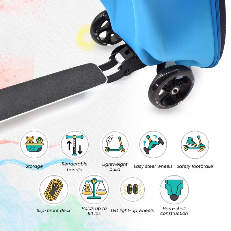 Marvel Spiderman Ride On Scooter Suitcase for Kids, Spidey and Friends Kids Suitcase Luggage with Light Up Wheels, Easy Steer and Foldable Kick Scooter for Toddler Boys Girls Great Travel Gift Idea - Image 2