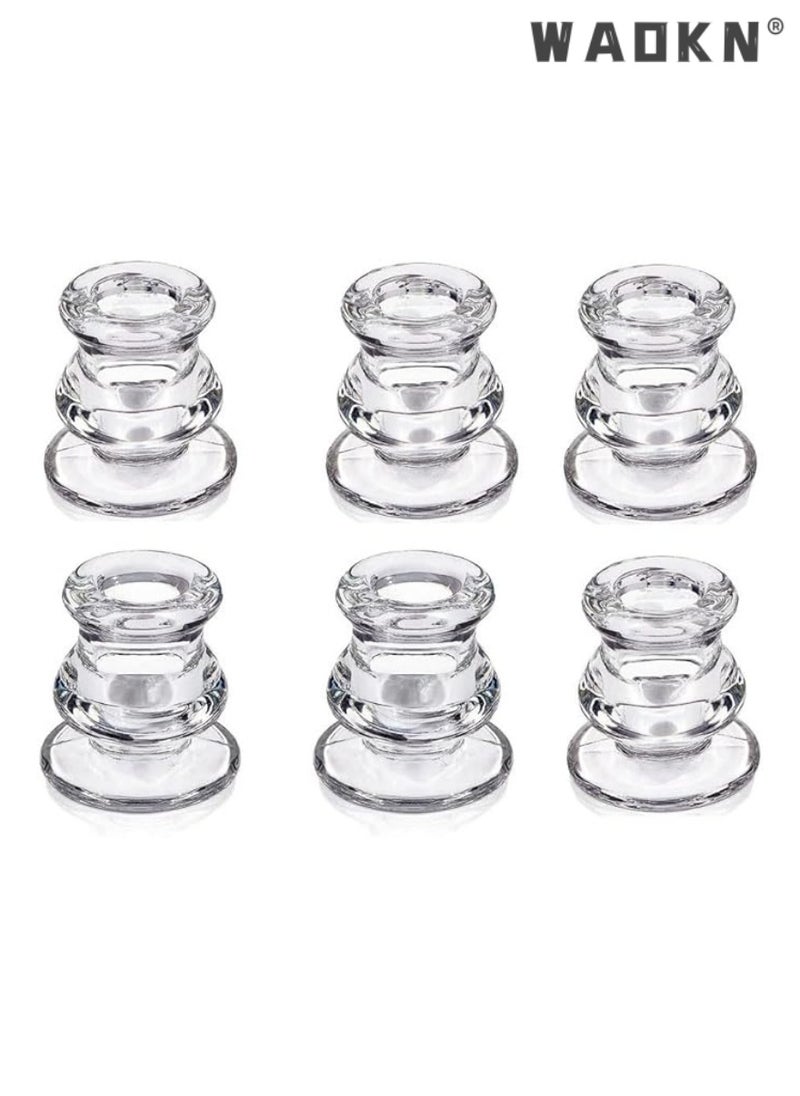 WAOKN - Elegant Glass Candlestick Holders Set of 6 - Tapered Design for Wedding Celebration Tables, Anniversary Dinner Gatherings, Sophisticated Dining Room Displays, Romantic Valentine's Day Settings, and Any Special Occasion Decor - Image 1
