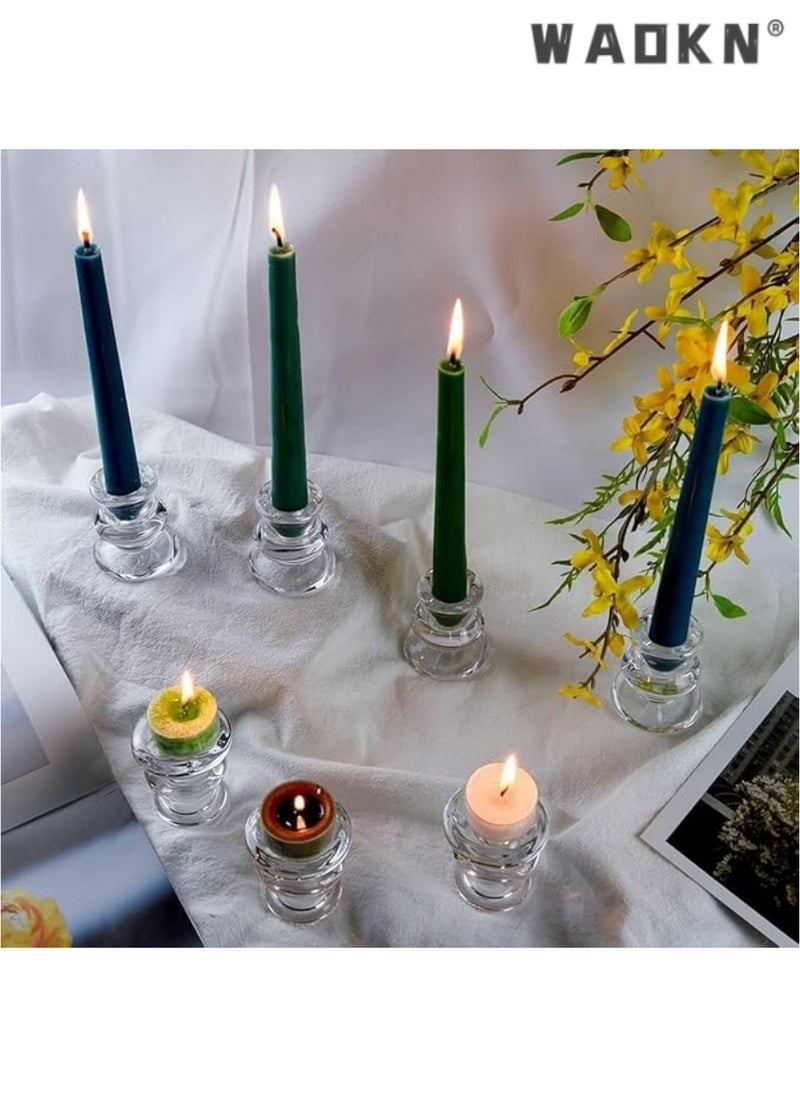 WAOKN - Elegant Glass Candlestick Holders Set of 6 - Tapered Design for Wedding Celebration Tables, Anniversary Dinner Gatherings, Sophisticated Dining Room Displays, Romantic Valentine's Day Settings, and Any Special Occasion Decor - Image 1