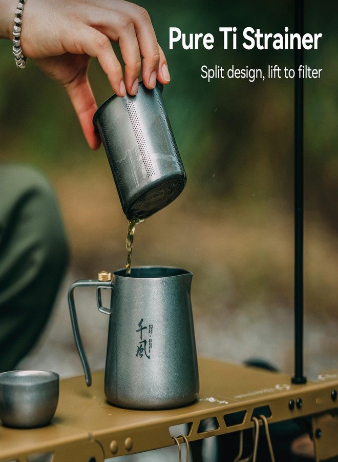 Thous Winds Titanium Tea Set, Portable Kung Fu Tea Pot with 3 Tea Cups, Double-layer Teapot with Strainer, Lightweight Tea Make for Outdoor Camping Backpacking Coffee - Image 2