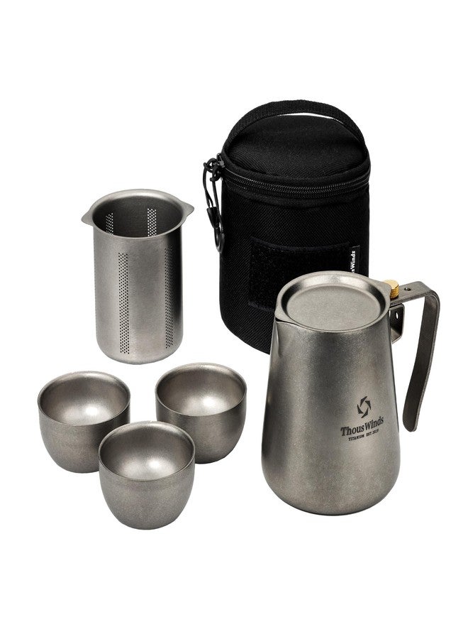 Thous Winds Titanium Tea Set, Portable Kung Fu Tea Pot with 3 Tea Cups, Double-layer Teapot with Strainer, Lightweight Tea Make for Outdoor Camping Backpacking Coffee - Image 1
