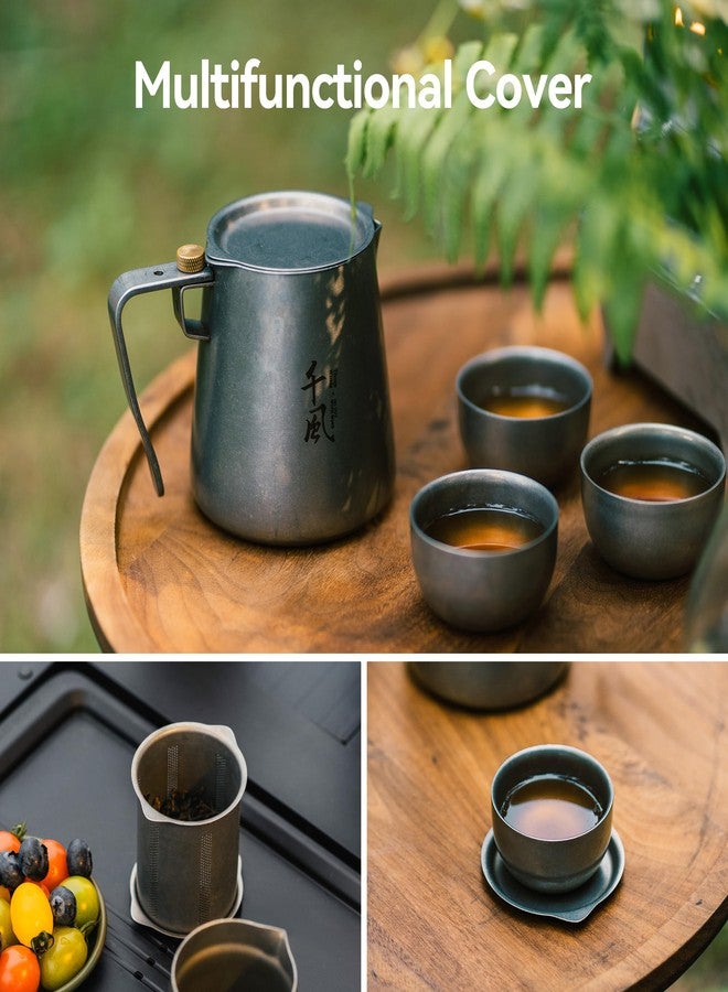 Thous Winds Titanium Tea Set, Portable Kung Fu Tea Pot with 3 Tea Cups, Double-layer Teapot with Strainer, Lightweight Tea Make for Outdoor Camping Backpacking Coffee - Image 5