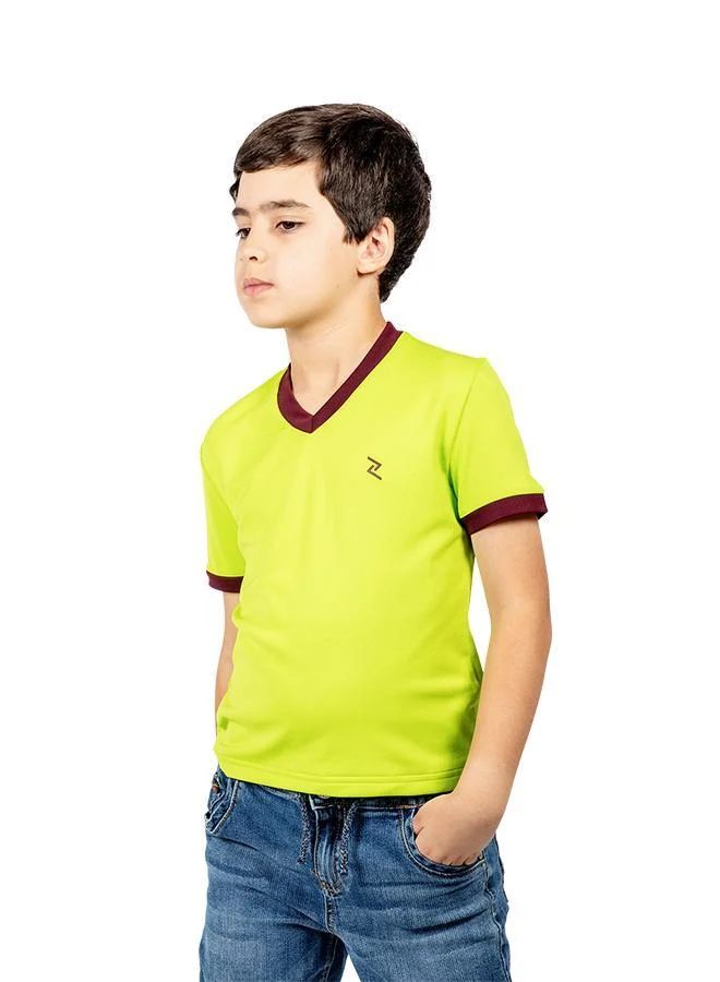 Zaecy Green Chartreuse-Bulgarian Rose Boy's V-neck Short Sleeve T-Shirt for Men | Best Price UAE