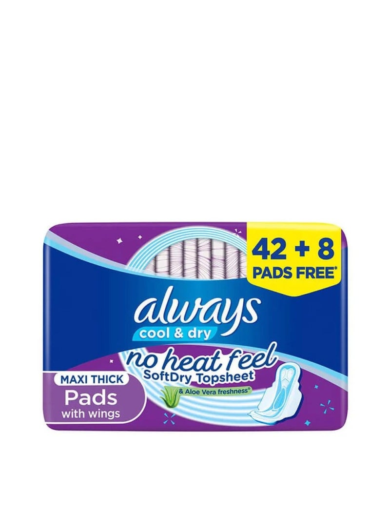 Always Maxi Pads 50 Pads with Wings and Aloe Vera Purple