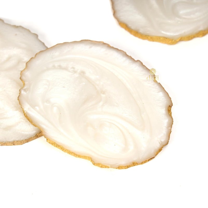 DULI Resin Coasters Set of 6 with Stand - Bar Wine Coasters for Table - Set of 6 Classy Yet Stylist Handmade Marble Stone Coaster Set with Holder (ResinCoasterW/G-Stand: Cream) - Image 5