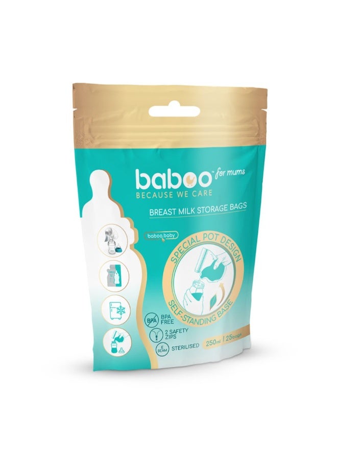 Baboo Easy Pour Breastmilk Storage Bag 250 ml - Self-Standing Leak-Proof Pre-Sterilized Breast Milk Storage Bags -  BPA-Free & Freezer Safe 250ml (8.5 OZ) Capacity - 25 pcs - Image 1
