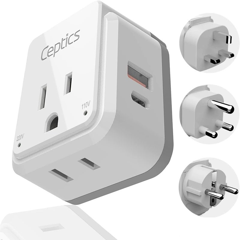 South Africa Power Adapter Travel Set - 20W PD & QC, Fast & Safe with Dual USB & USB-C - 2 USA Outlet - Use All Over Africa, Zimbabwe, Morocco - Includes Type E/F, M, G SWadAPt Attachments