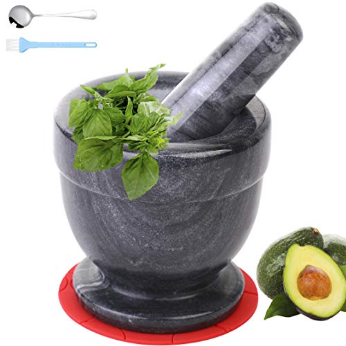 SIPARUI Mortar and Pestle Marble Set for Spices Pestos Seasonings Pastes Guacamole Bowl Herb Grinder Easy to Clean Included:Silicone Mat,Brush,Stainless Steel Spoon 4.33inch(Small,Black Gray) - Image 1