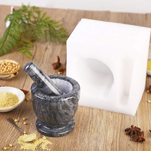 SIPARUI Mortar and Pestle Marble Set for Spices Pestos Seasonings Pastes Guacamole Bowl Herb Grinder Easy to Clean Included:Silicone Mat,Brush,Stainless Steel Spoon 4.33inch(Small,Black Gray) - Image 4