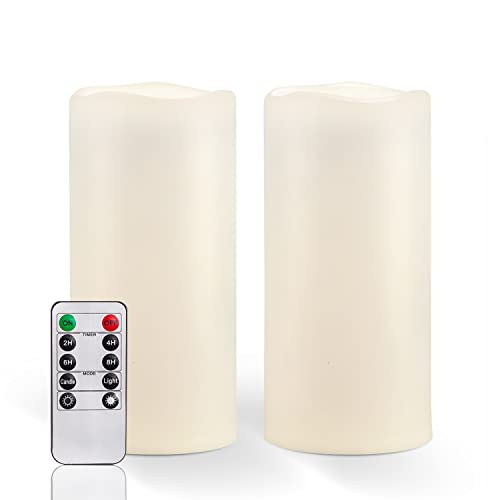 Homemory 8" x 4" Large Waterproof Outdoor Flameless Candles with Remote Control and Timer, Battery Operated Flickering LED Pillar Candles for Indoor Outdoor Lanterns, Porch, Long Lasting, Set of 2 - Image 1