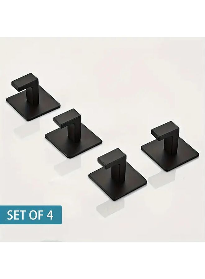 4pcs Heavy Duty Aluminum Self Adhesive Wall Hooks No Drill Towel Coat Hangers Modern Black - Image 1