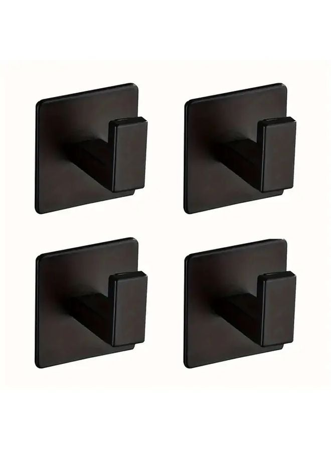 4pcs Heavy Duty Aluminum Self Adhesive Wall Hooks No Drill Towel Coat Hangers Modern Black - Image 3