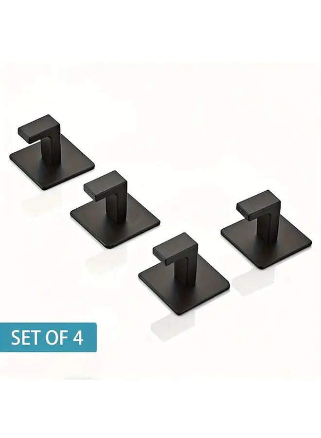 4pcs Heavy Duty Aluminum Self Adhesive Wall Hooks No Drill Towel Coat Hangers Modern Black - Image 2