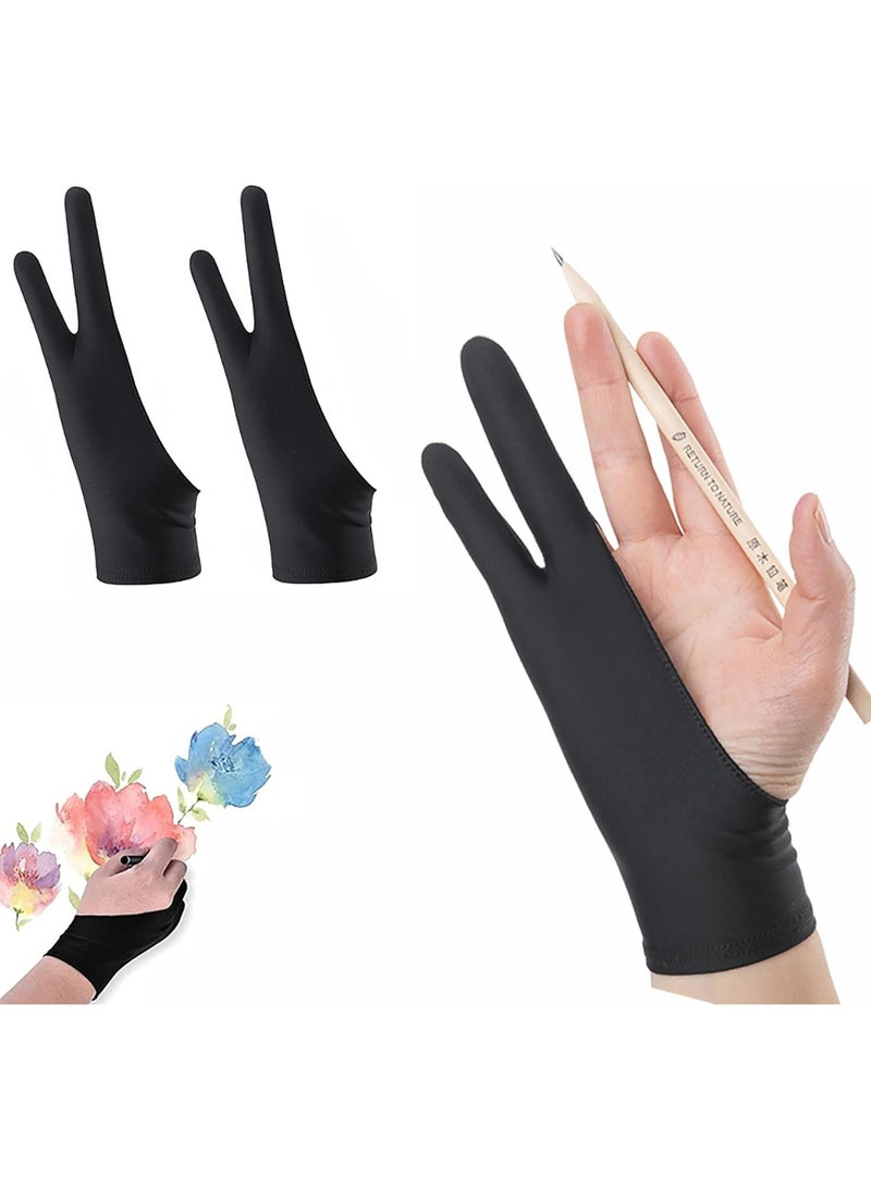 قفاز رسم لأجهزة الرسم اللوحية، قفاز حماية من التلطخ للفنانين بإصبعين لليد اليمنى واليسرى، يقلل الاحتكاك - Image 1