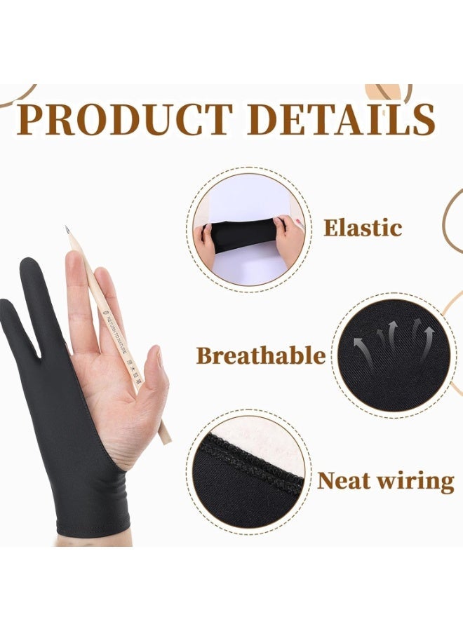 قفاز رسم لأجهزة الرسم اللوحية، قفاز حماية من التلطخ للفنانين بإصبعين لليد اليمنى واليسرى، يقلل الاحتكاك - Image 4