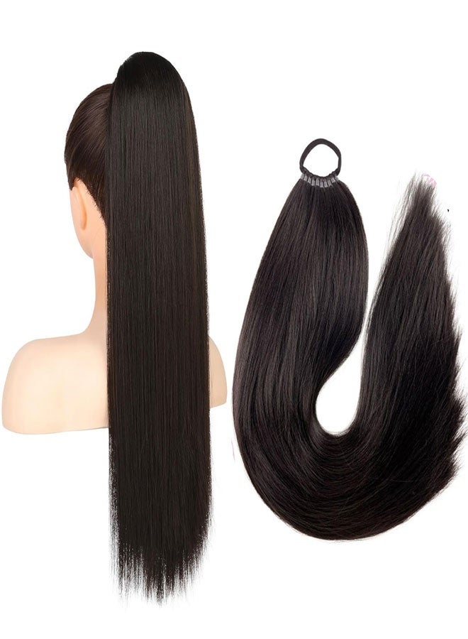 HAWAWA 60cm Long Ponytail Extension, Warp Around Pony Tail with Elastic Band, Synthetic Straight Braiding Hair Ponytail DIY Braided for Women Girls  Hairpieces  Natural Black - Image 1