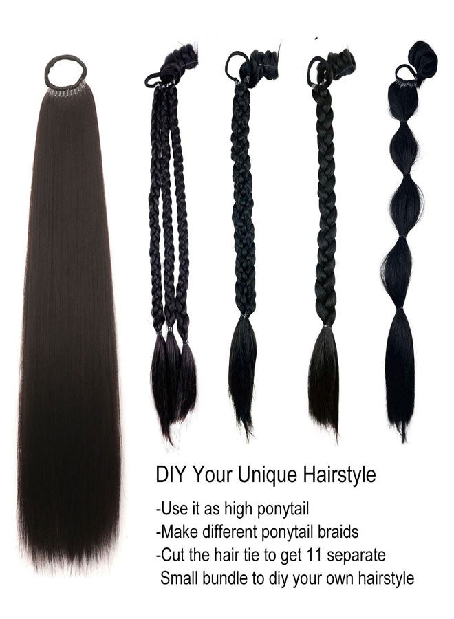 HAWAWA 60cm Long Ponytail Extension, Warp Around Pony Tail with Elastic Band, Synthetic Straight Braiding Hair Ponytail DIY Braided for Women Girls  Hairpieces  Natural Black - Image 4