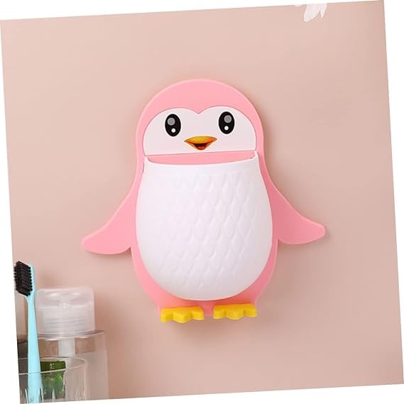 HELTROW HELTROW Penguins Shape Toothbrush Holder Plastic Stand for Toothpaste, Comb, Brush, Cream, Lotion Kids Bathroom Cup Drain Waterproof Self-Adhesive(Multicolor, Pack of 1) - Image 1