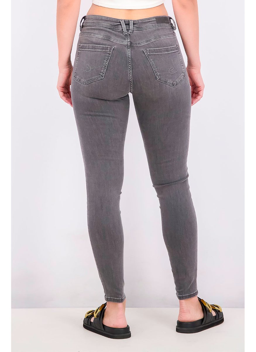 EDC Women Low Waist Skinny Fit Jeans, Grey Wash  - Image 4