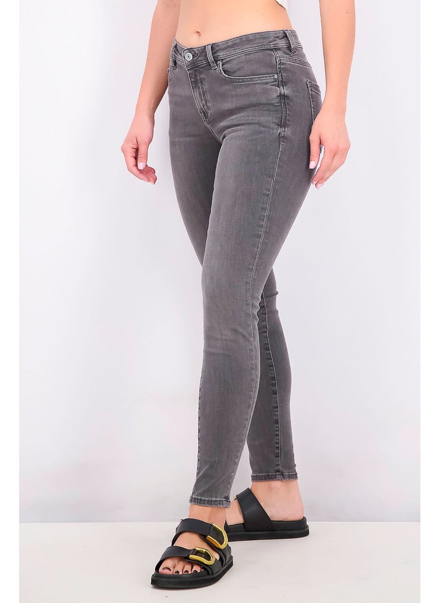 EDC Women Low Waist Skinny Fit Jeans, Grey Wash  - Image 3