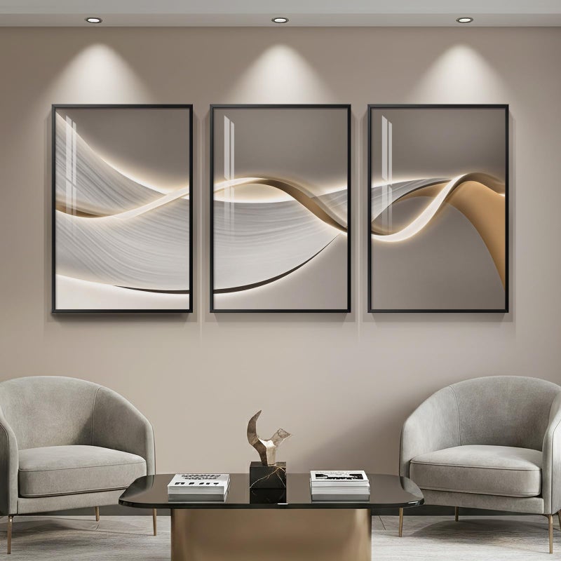 Cuspin Large Framed Modern Luxury Abstract Wall Art for Living Room, 3 Piece Contemporary Elegant Bright Prints Paintings, Minimalist Grey Gold Line Pictures for Bedroom, Entryway, Office Wall Decor 24x36 In - Image 3
