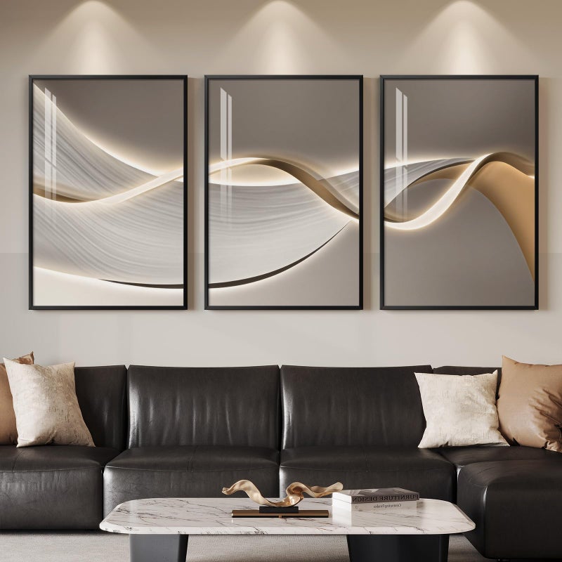 Cuspin Large Framed Modern Luxury Abstract Wall Art for Living Room, 3 Piece Contemporary Elegant Bright Prints Paintings, Minimalist Grey Gold Line Pictures for Bedroom, Entryway, Office Wall Decor 24x36 In - Image 2