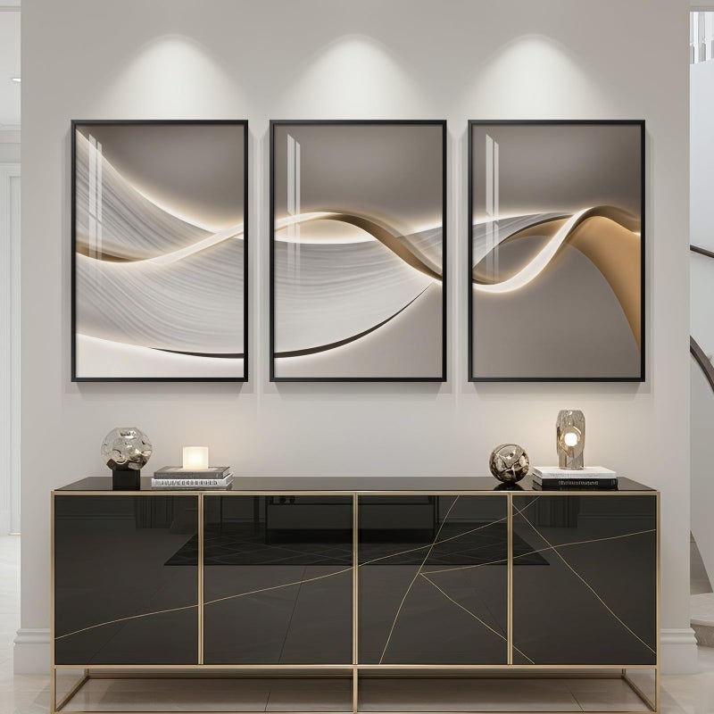 Cuspin Large Framed Modern Luxury Abstract Wall Art for Living Room, 3 Piece Contemporary Elegant Bright Prints Paintings, Minimalist Grey Gold Line Pictures for Bedroom, Entryway, Office Wall Decor 24x36 In - Image 4