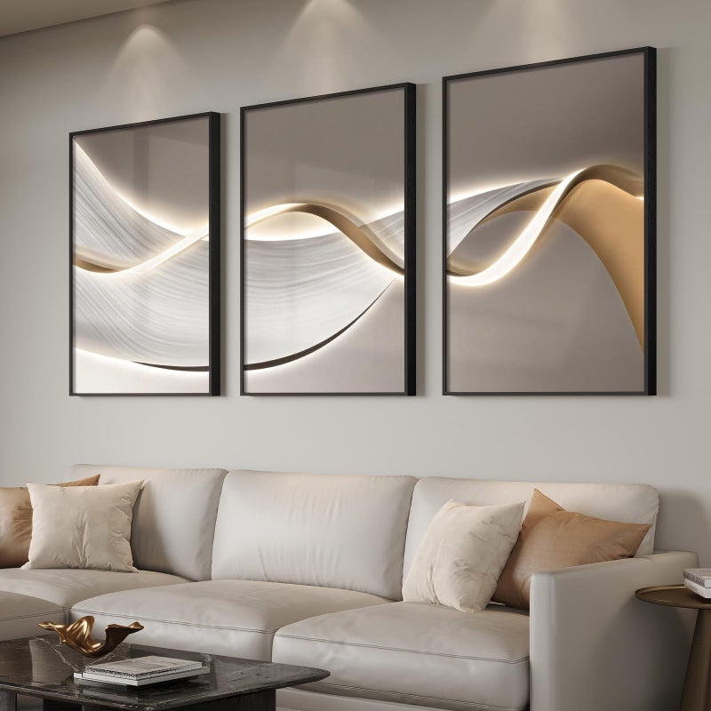 Cuspin Large Framed Modern Luxury Abstract Wall Art for Living Room, 3 Piece Contemporary Elegant Bright Prints Paintings, Minimalist Grey Gold Line Pictures for Bedroom, Entryway, Office Wall Decor 24x36 In - Image 1