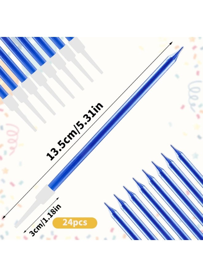 24pcs Dark Blue Birthday Candles for Cakes,10cm Tall Metallic Skinny Birthday Candles Long Cake Candles Thin Cupcake Candles with Holders for Birthday Cake Baby Shower Cake Wedding Party Decor - Image 2
