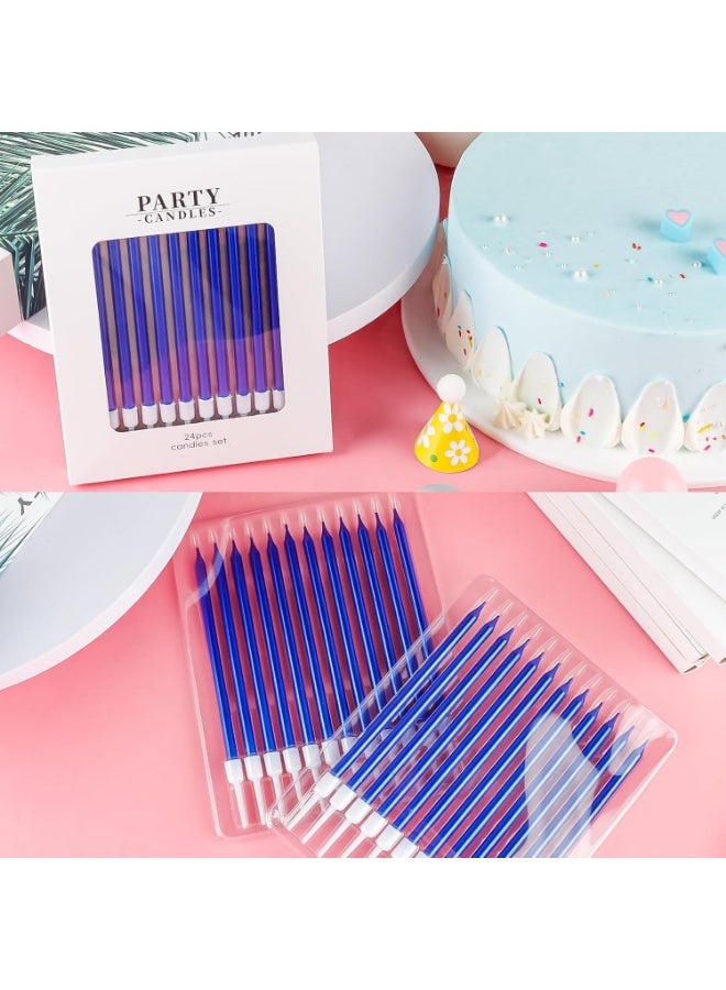 24pcs Dark Blue Birthday Candles for Cakes,10cm Tall Metallic Skinny Birthday Candles Long Cake Candles Thin Cupcake Candles with Holders for Birthday Cake Baby Shower Cake Wedding Party Decor - Image 3