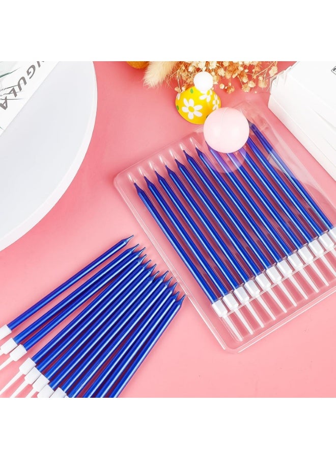 24pcs Dark Blue Birthday Candles for Cakes,10cm Tall Metallic Skinny Birthday Candles Long Cake Candles Thin Cupcake Candles with Holders for Birthday Cake Baby Shower Cake Wedding Party Decor - Image 5