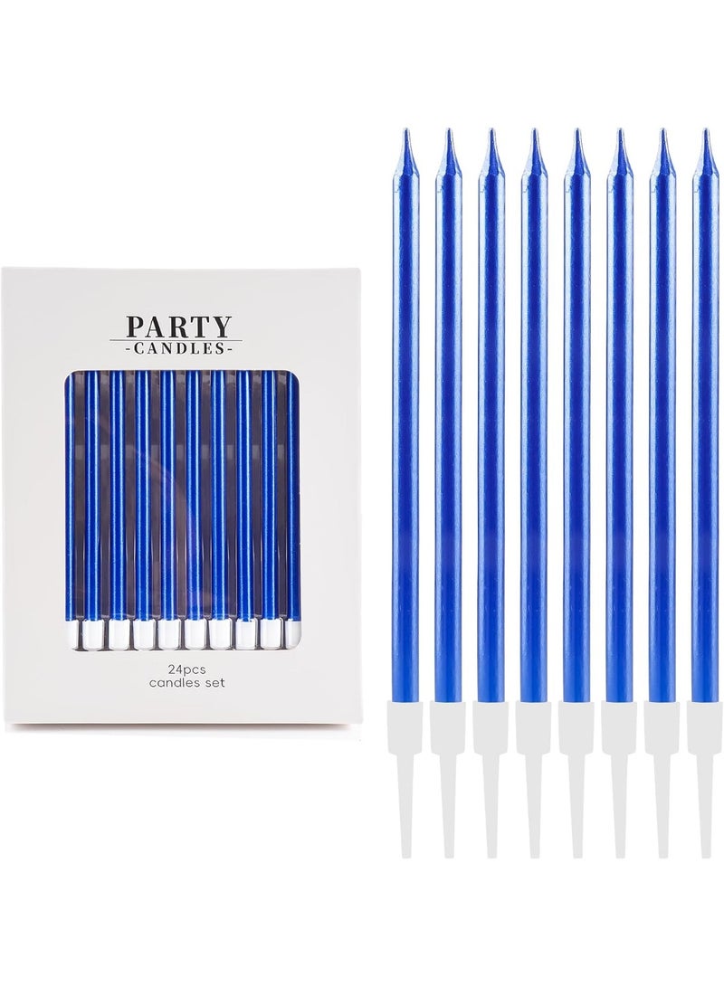24pcs Dark Blue Birthday Candles for Cakes,10cm Tall Metallic Skinny Birthday Candles Long Cake Candles Thin Cupcake Candles with Holders for Birthday Cake Baby Shower Cake Wedding Party Decor - Image 4