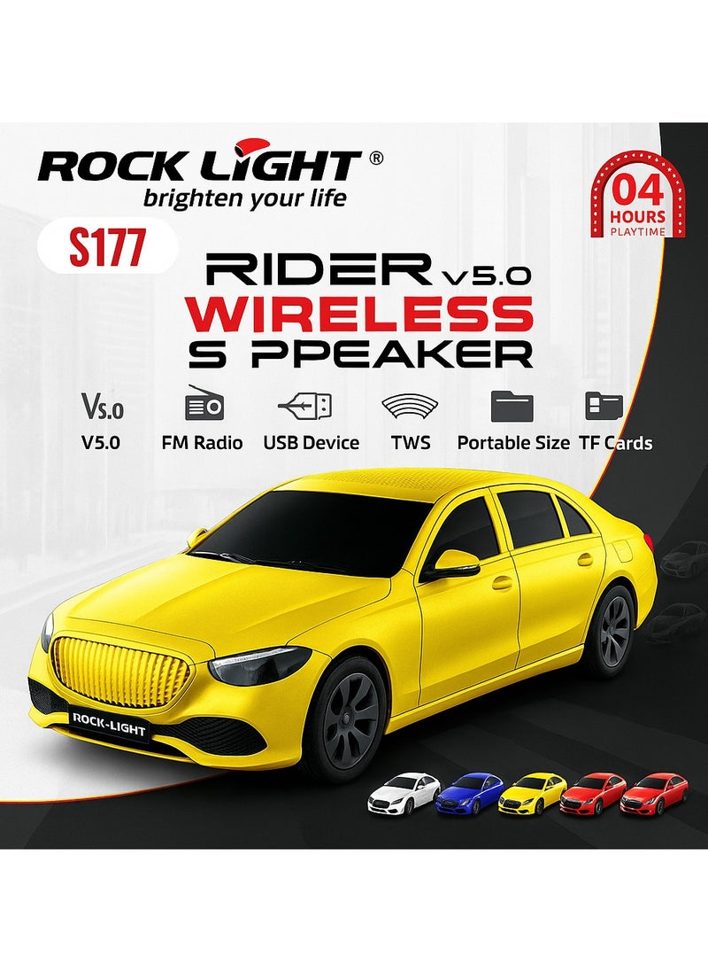 ROCK LIGHT RL-S177 Rider 5W Portable Bluetooth Car Style Speaker | BT v5.0 | FM Radio | USB/TF Card Support | TWS Pairing | 1200mAh Battery | Compact Wireless Speaker with Bass - Yellow  - Image 2