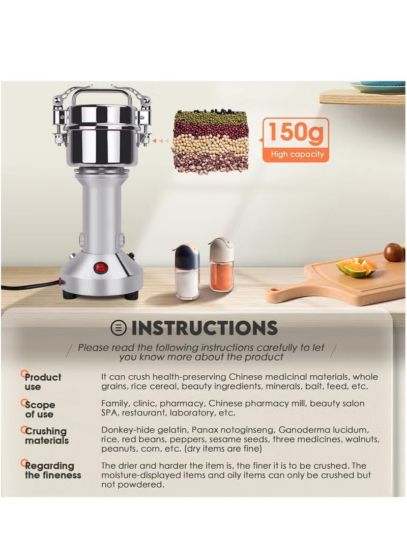 Microplus Electric Grain Grinder 150g High Speed Spice Herb Grinder Mill Pulverizer with 3 Blades Stainless Steel Powder Machine for Dry Spices Herbs Grains Coffee Seeds Rice Corn Pepper 950W - Image 3
