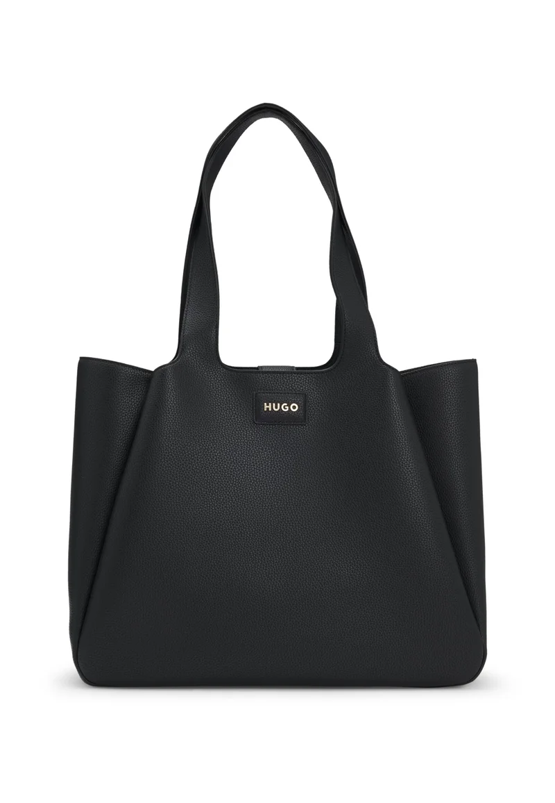 Faux-leather tote bag with logo patch