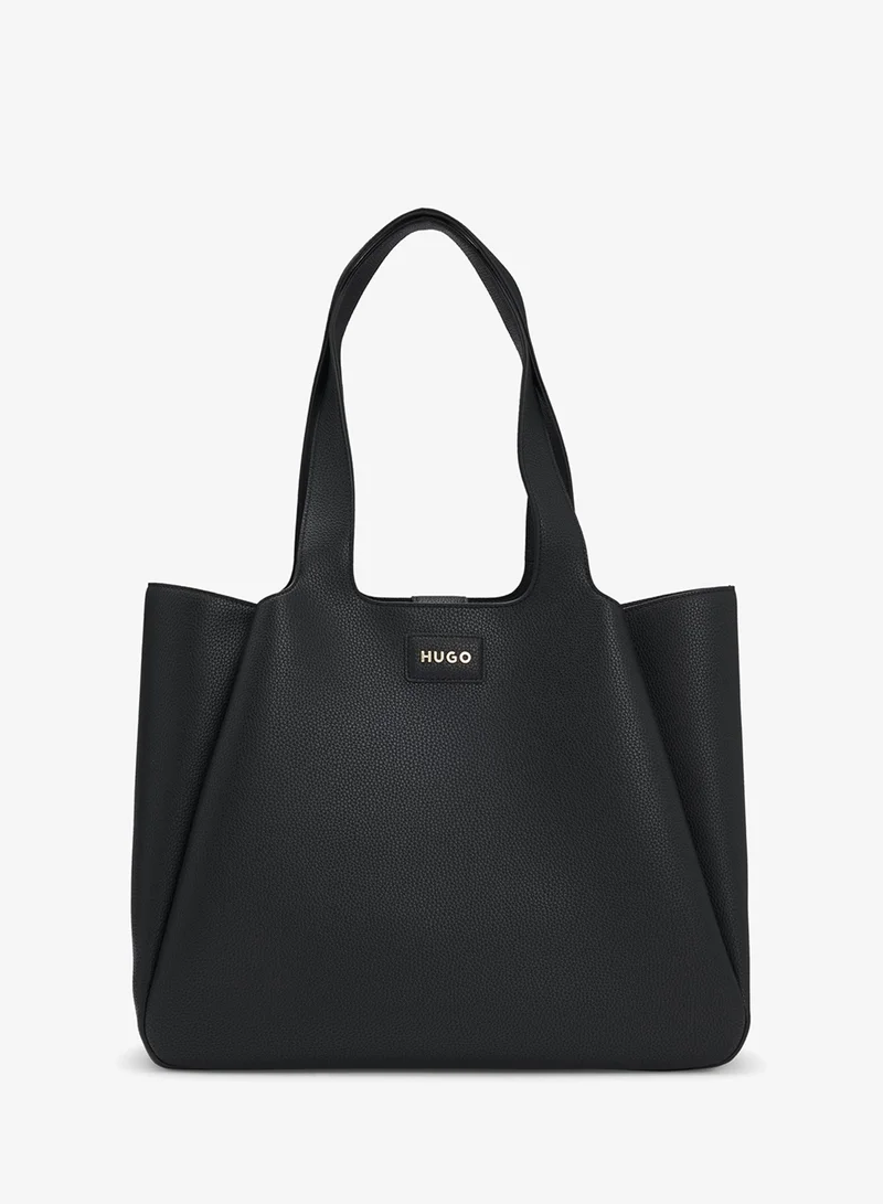 Faux-leather tote bag with logo patch
